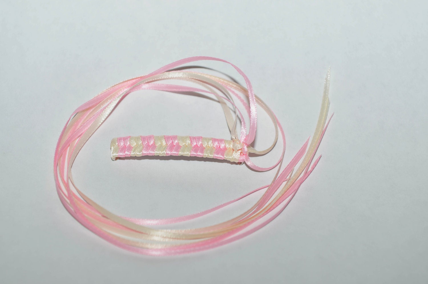 Ivory and pink retro braided barrette, for wedding or flower girl
