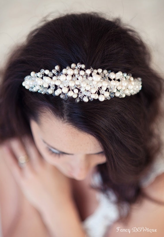 Wedding tiaras, Pearl Bridal Tiara, bespoke bridal headpiece, luxurious Bridal headband-Anatolia