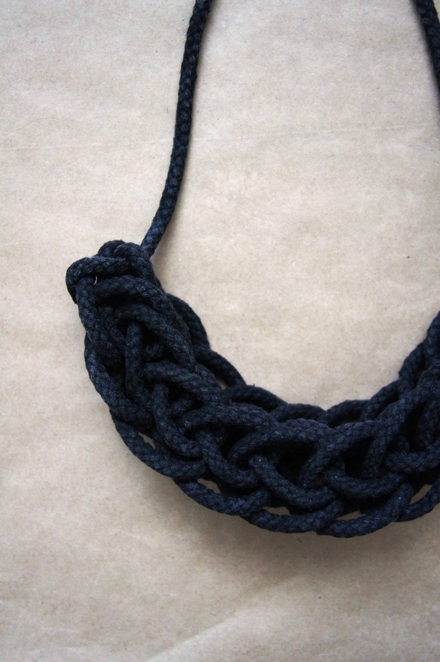 Knitted Rope Necklace in Black
