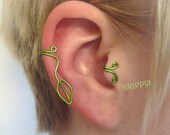 The Mirkwood Collection SET Ear Cuff & Tragus Cuff Green Wire Leaf Elf Elvish Ear Cuff