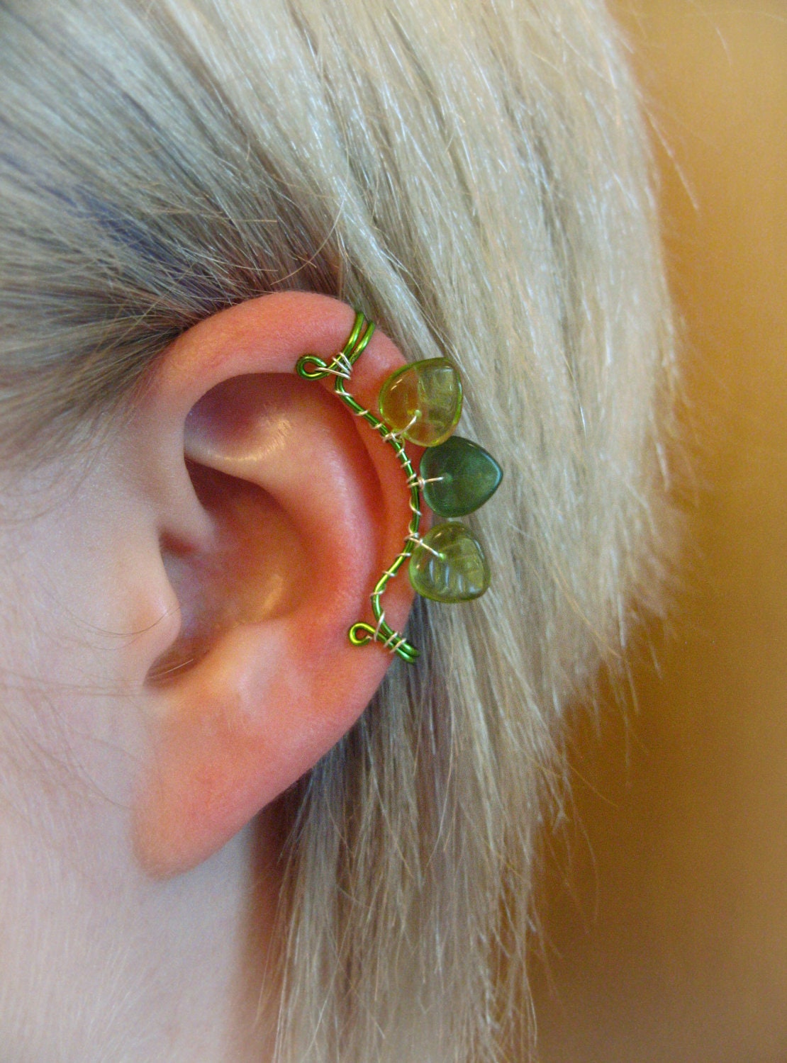 Legolas The Mirkwood Collection Elvish Ear Cuff left ear leaf leaves green sterling silver forest woodelf Tolkien LOTR
