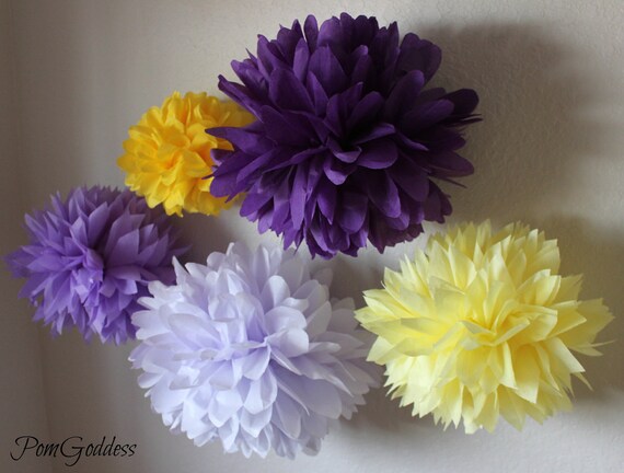 SALE Purple In The Sky.... 5 Tissue Paper Pom Poms - Wedding Decor - Engagement - Bridal Shower - Tea Party - Garden - Il_570xn