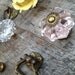 Eclectic Collection of 8 (Eight) Knobs / Pink Lemonade Collection / Antique Brass, Drop Pull, Yellow Rose, Clear Pressed Glass