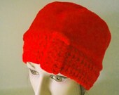 Vintage ladies Hat  red cloche crochet edge faux fur gatsby style