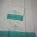 Vintage Pillowcases pair set cotton - blue Embroidered flowers green hem trim