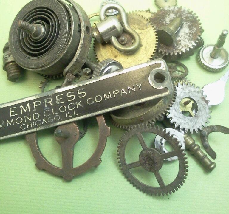 old clock parts steampunk supplies small brass clock parts vintage altered art supplies D112F