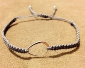 Macramé bracelet - gray cord with sterling silver raindrop-shaped connector