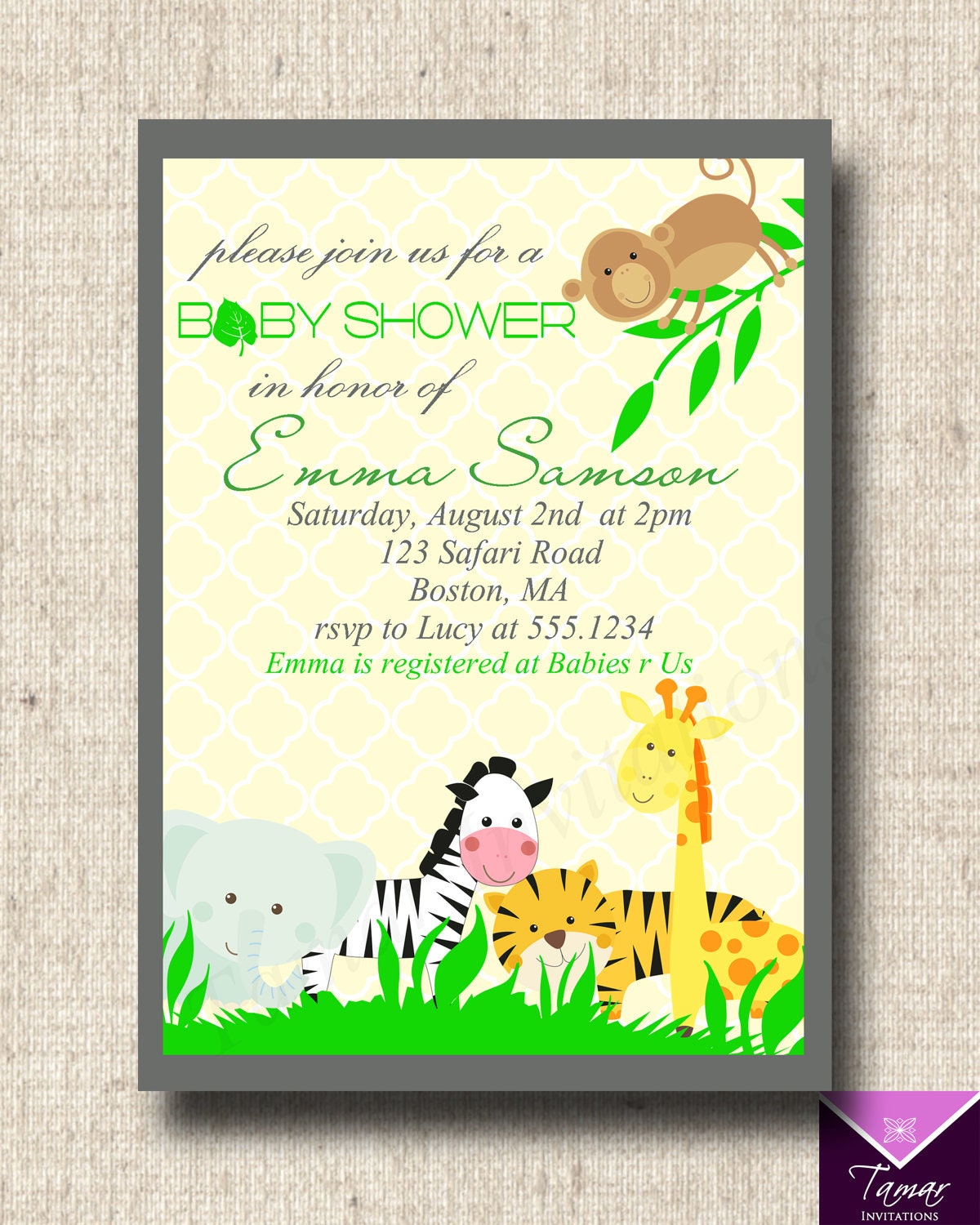 Printable Baby Shower Invitation and Thank You Card - Safari Baby Animals Il_170x135