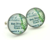 San Diego Map Cufflinks - Keepsake gift for groom, groomsmen, anniversary, destination wedding - Green and blue Map