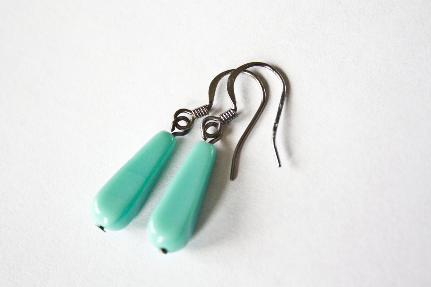 Green Turquoise Flattened Teardrop Dangles