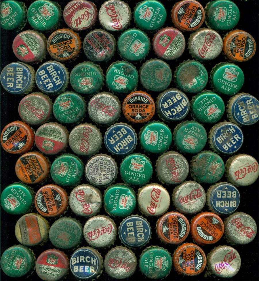 63 vintage soda bottle caps rusty offered by by ElizabethRosenArt