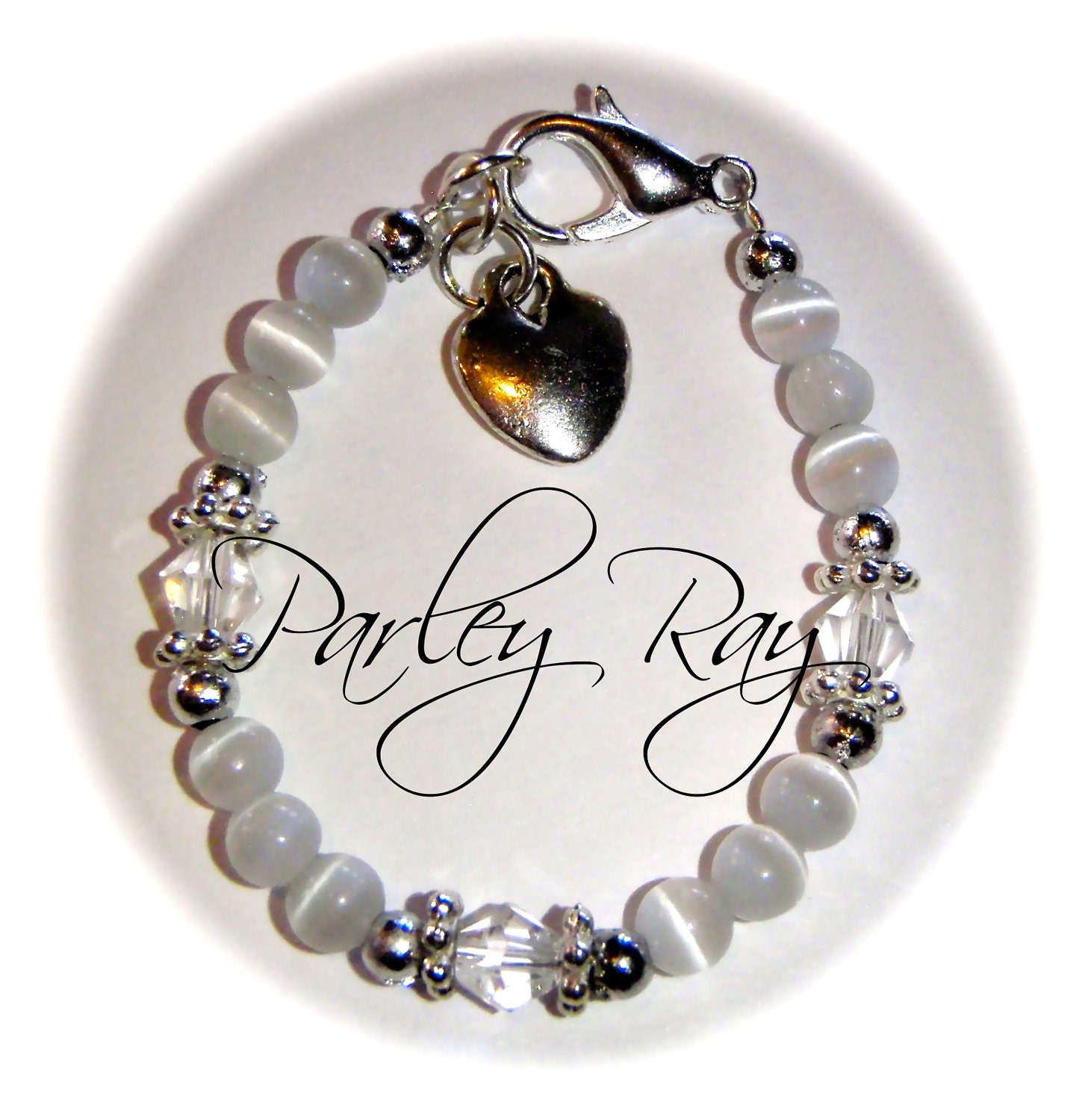 Beautiful Custom Baby Bracelet for Blessing/ Christening Cat Eye, Tibetan spacers, Swarovski Crystal, Charm