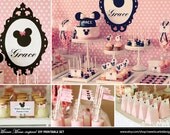 MINNIE Mouse Birthday Party Printable Set - Birthday Invitation, Cupcake Toppers, Favor Tags and more