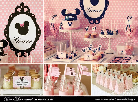 MINNIE Mouse Birthday Party Printable Set - Birthday Invitation, Cupcake Toppers, Favor Tags and more Il_570xn