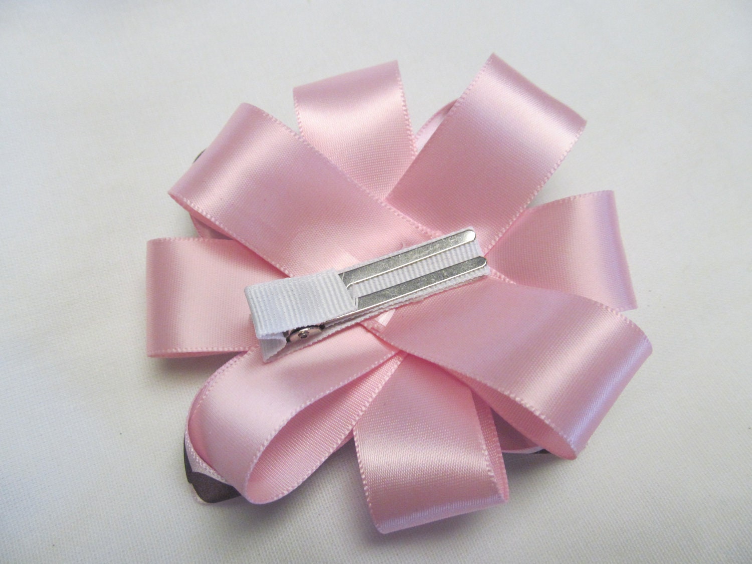 Pink and Brown Polka Dot Flower Hair Clip