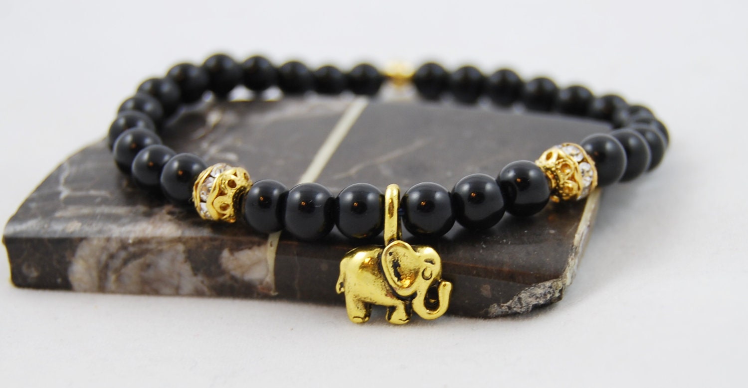 Elephant Bracelet, Black Gemstone