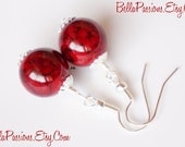 Ruby Red Marbled Glass Earrings, Ruby, Red Earrings, Red Drops, Wire-Wrapped, Handmade, Silver, Christmas Gift