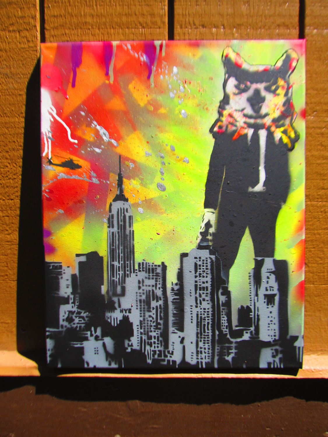 Spray Paint stencil graffiti art - NYC Business Owl