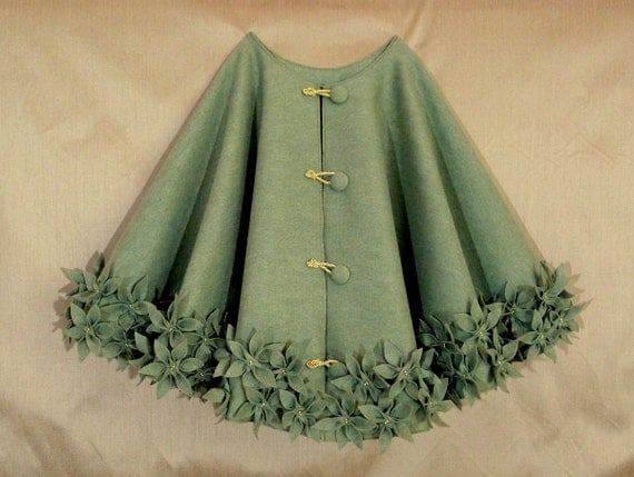 54" Christmas Tree Skirt in Olive Green with hand cut and hand sewn flowers at the bottom.. "FREE SHIPPING"