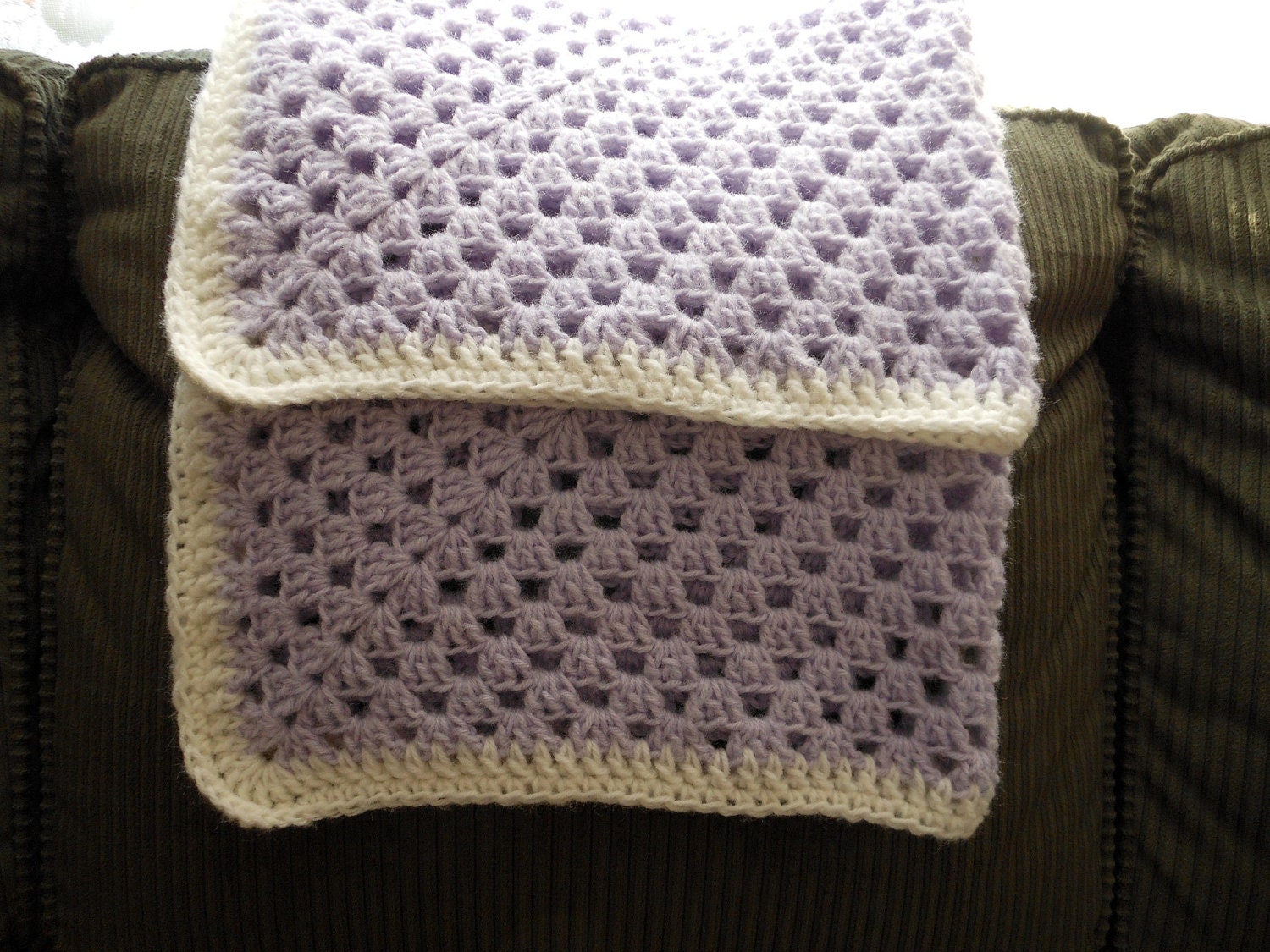 Lavender Baby Blanket Crocheted in Granny Square