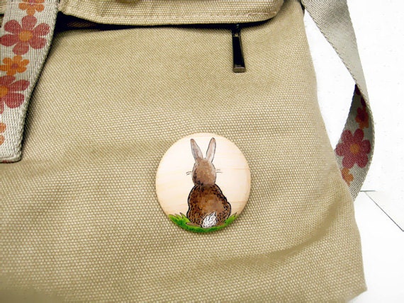 Painted Rabbit -Wooden brooch