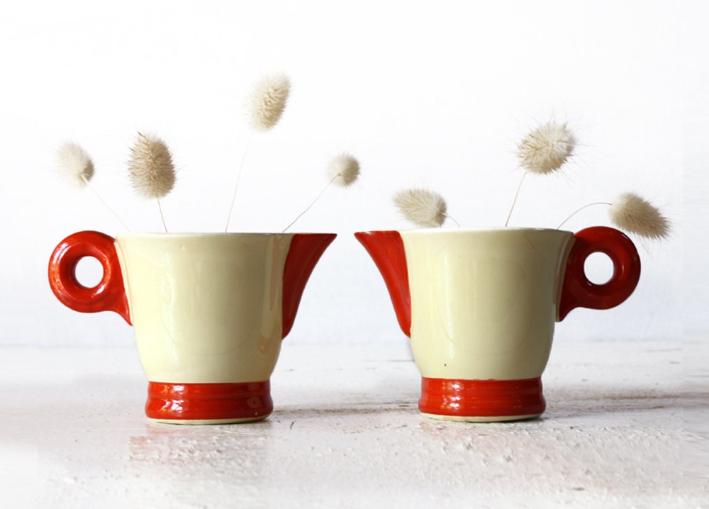 DUO of TWO little Vintage FRENCH Digoin Rachel Pots