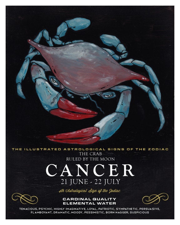 Illustrated Zodiac Cancer the Crab 8" x 10"