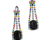 painted rhinestone drop earrings Multicolor