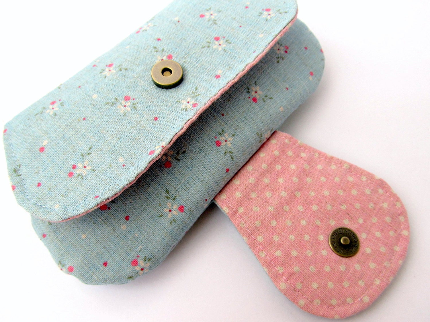 Fabric clutch Pastel blue Soft pink Shabby chic Small clutch purse