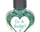 On A Budget 2.0 Green Glitter Nail Polish 5ml Mini Bottle
