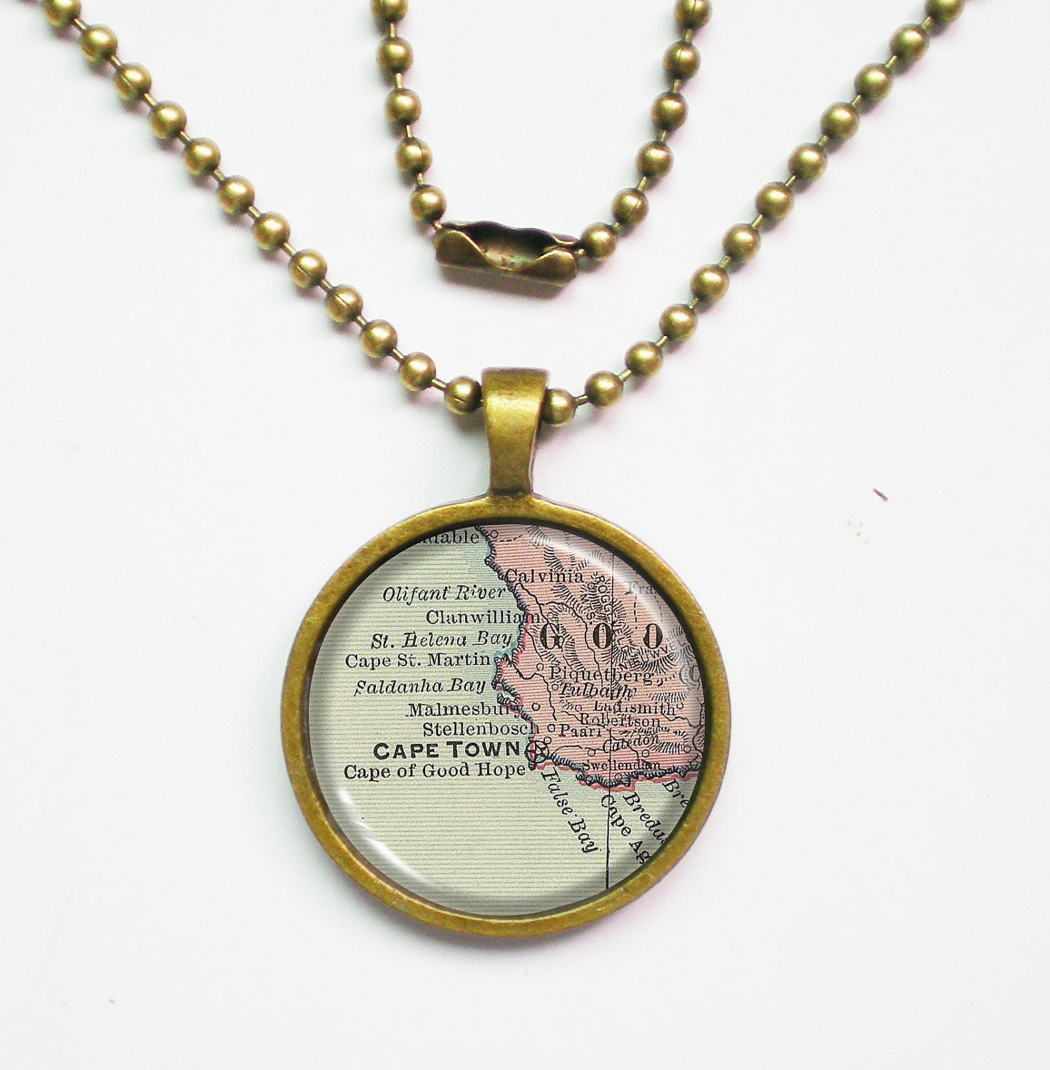 Vintage Map Necklace - Cape Town, South Africa -Vintage Map Series