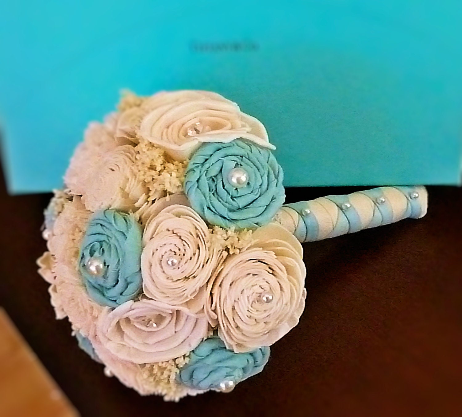 Handmade Tiffany Blue Bridal Bouquet Small-Eco Friendly Wedding Bouquet, Keepsake Bouquet, Vintage Elegant Wedding