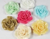 10pcs Mixed Color 30mm Beautiful Resin Rose Flower Charm Pendants U104