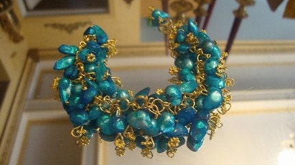 Freshwater Baroque Pearl Bracelet,Cluster TURQUOISE Bracelet,Beaded Bracelet,Gold Plated Turquoise Bracelet,SIGNATURE