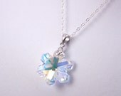 crystal snowflake necklace - Swarovski crystal crystal clear AB necklace - silver pinch bail necklace - winter sparkle