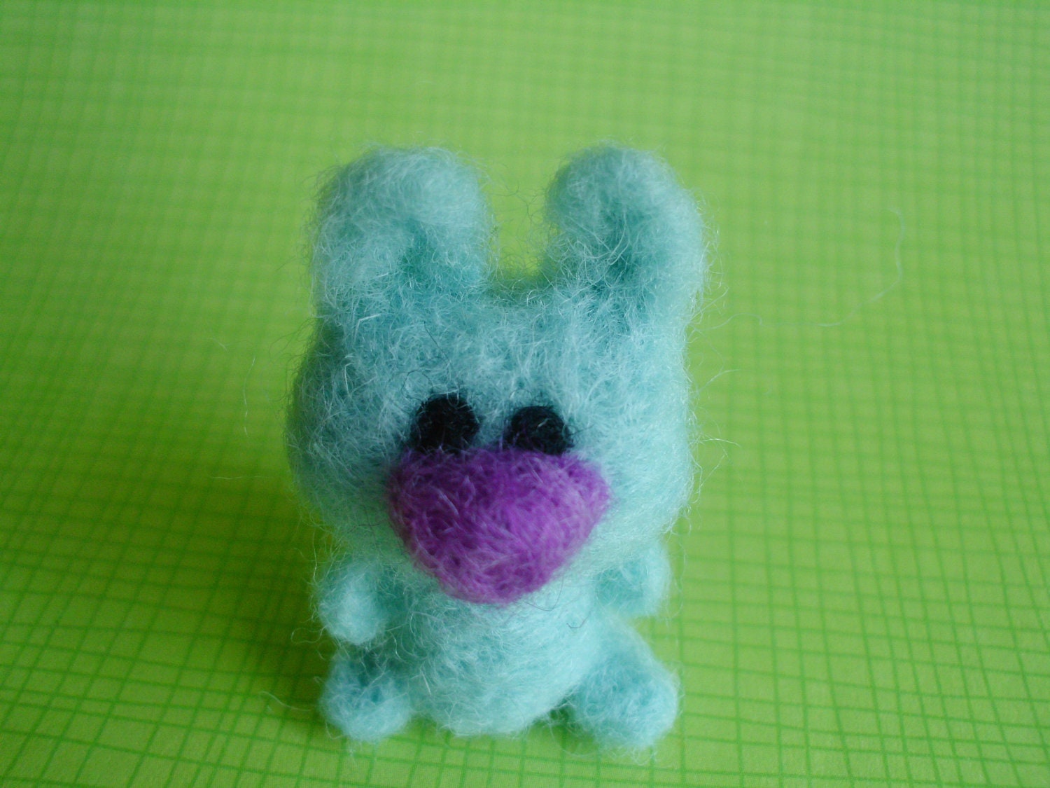 Needle Felted Blue Bunny Critter Pocket Pet Animal Figurine Soft Sculpt Ooak Doll Miniature Cute