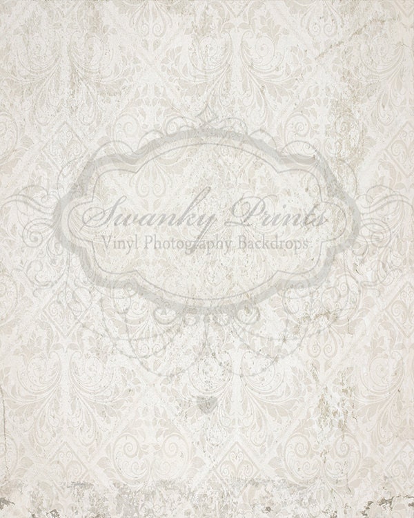 4ft x 5ft Vinyl Photography Backdrop / White Damask / Grunge Vintage Damask