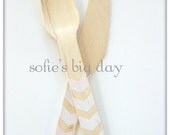 40 WHITE CHEVRON STRIPED Hand Stamped Wooden Utensils Il_170x135
