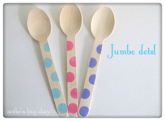 Hand Stamped Wooden Spoons, Polka Dot Ice Cream Wooden Spoons, Disposable Wooden Spoons, 25 Count Il_570xn