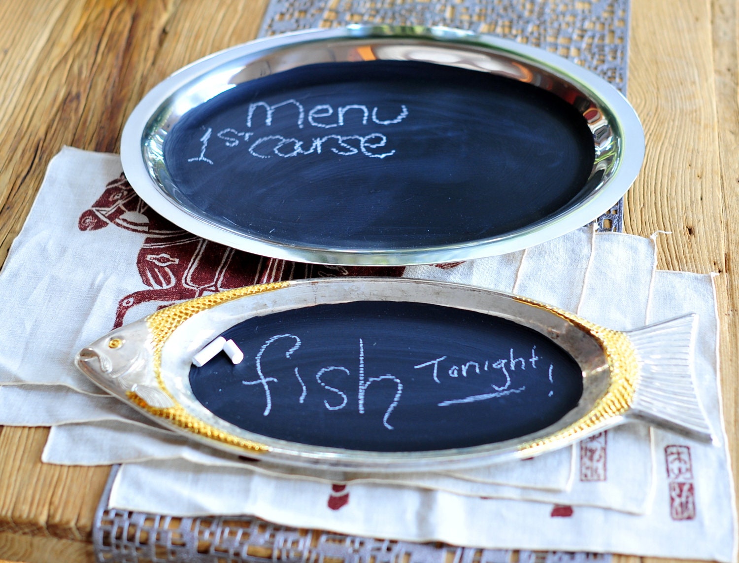 Chalkboard Decor Set Fish Shape Server and Oval Platter