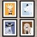 Children's wall art prints, Animals with mustaches - kids wall art - jungle safari animals - Lion, giraffe, rino, zebra - nursery art prints