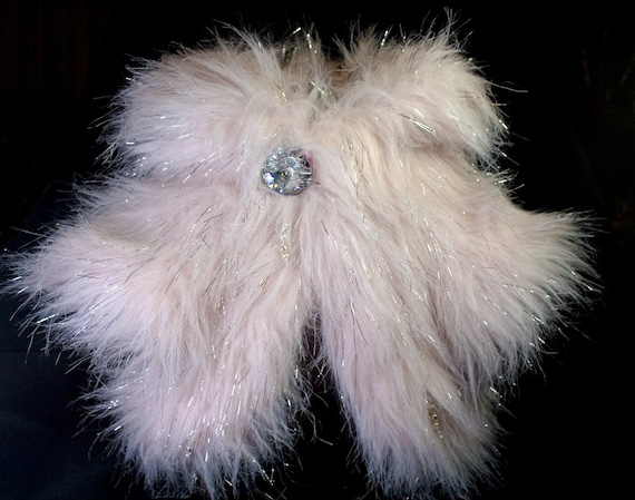 Couture Dog Bolero, Light Pink Faux Fur, Beaded, Crystals