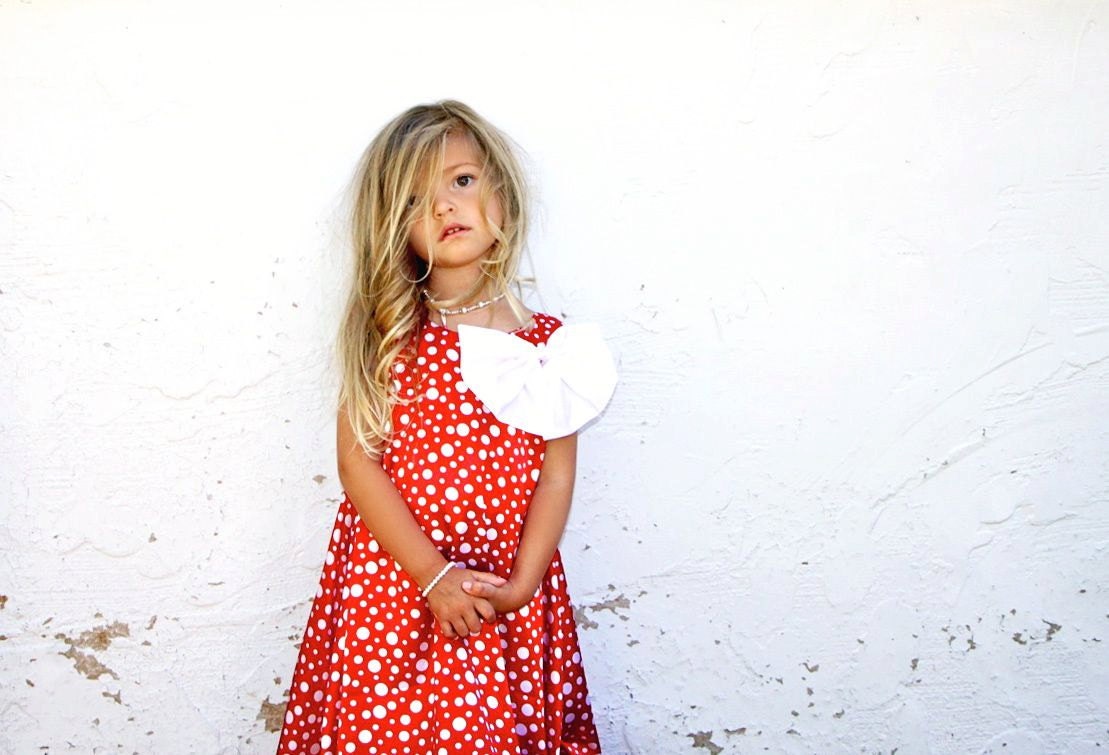 Elegant Red and White Polka Dot Charmeuse Satin Dress