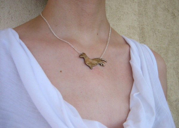 Dachshund Dog Necklace Gold Polymer Clay