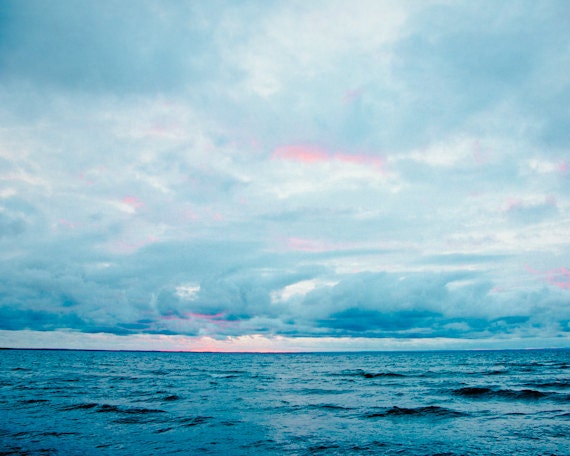 Ocean Photography 8x10, Beach Photo, Dark Blue Photograph, Sea Wall Art, Seaside Home Decor, Indigo Blue Coastal Art, Sky, Clouds, Pink