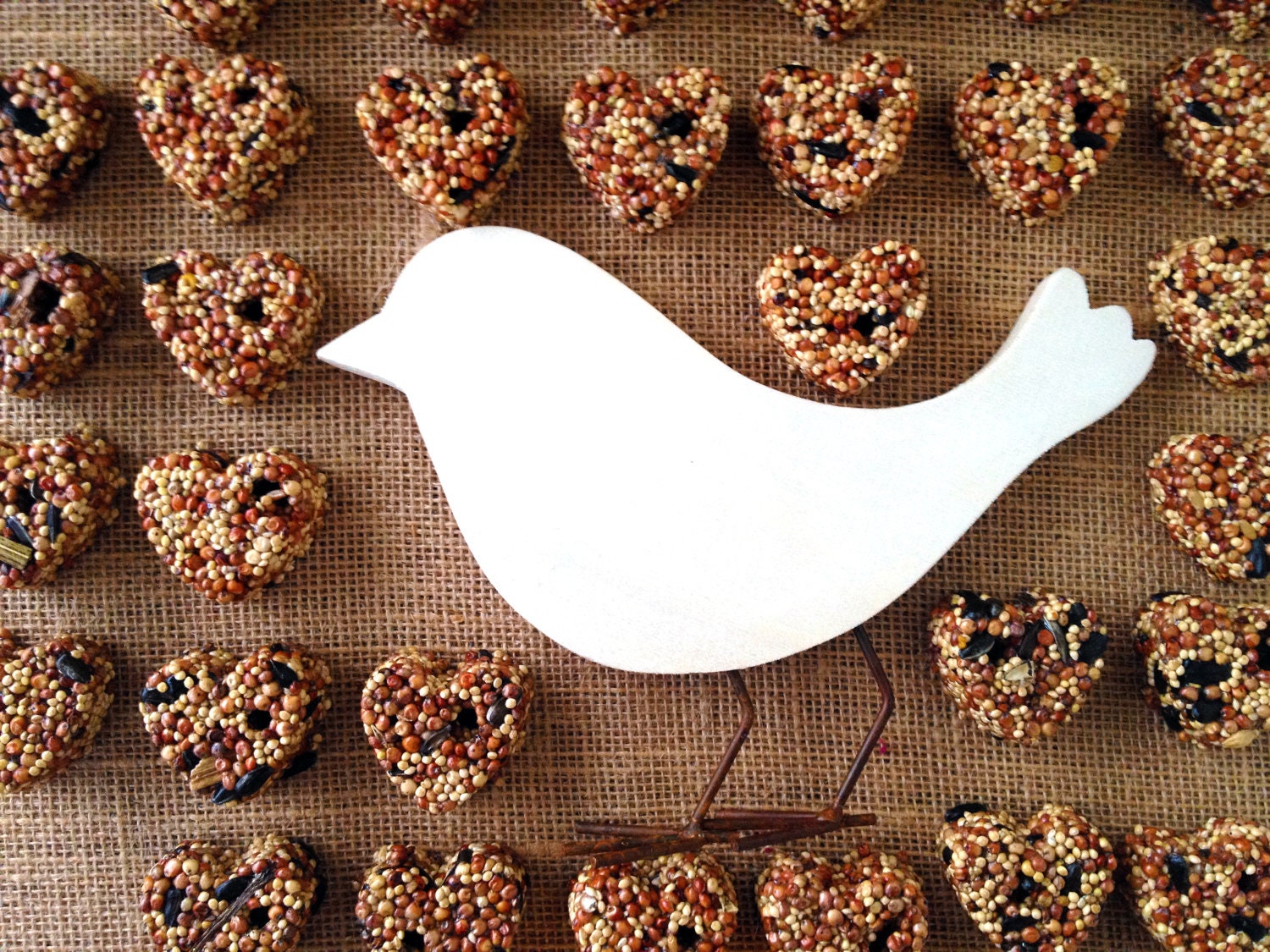 24 petite bird seed hearts - birdseed wedding favor, love birds, DIY assembly, super saver