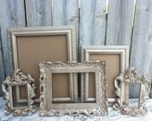 Vintage Style PICTURE FRAMES - champagne - Set of 5 - rustic romantic Wedding - w/ Glass N Backing