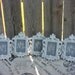 8 Vintage Style TABLE NUMBERS - mini ornate - easel back -Choose the Color - wedding reception sign