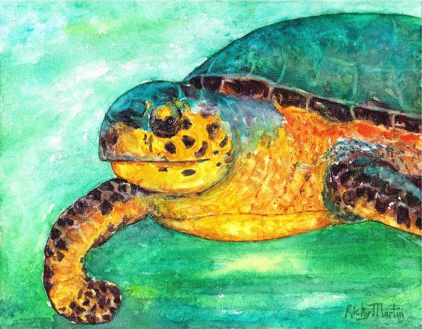 Sea Turtle, Loggerhead -  Home Decor  - Christmas Gift - FREE SHIPPING - Original Fine  Art Watercolor  Painting by ebsq Artist Ricky Martin