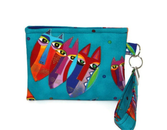 Owls Mini Purse and Key Fob Wristlet Pouch Laurel Birch Fabric